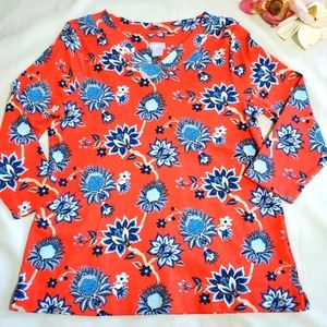 Chico's Pima Cotton floral Orange top, Size 8